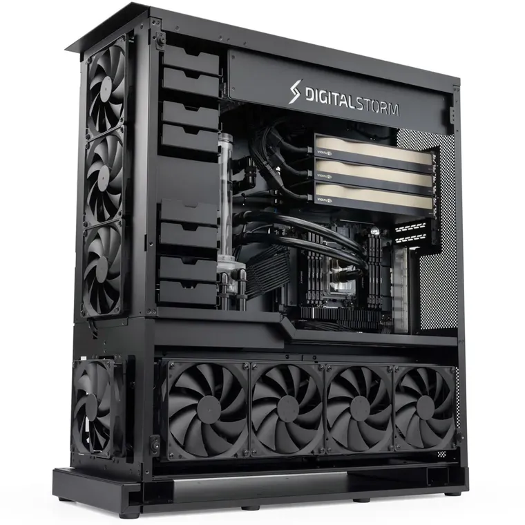 Aventum workstation with three NVIDIA RTX PRO GPUs, side panel open