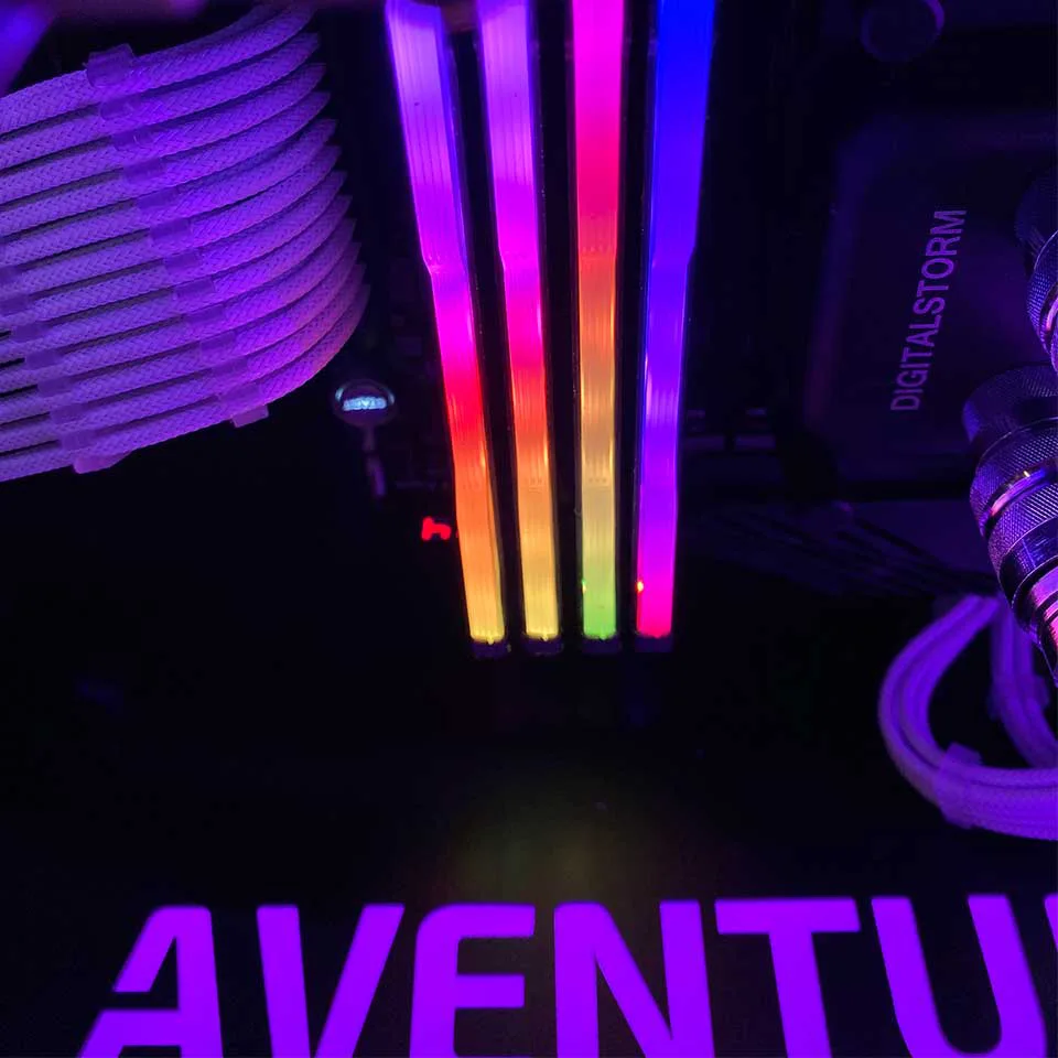RGB cables and Aventum Gaming Desktop PC logo
