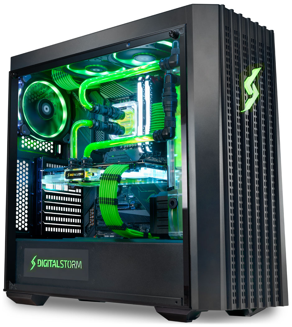 Linx desktop lime-green liquid cooling system and lighting
