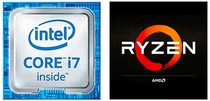 Intel i7 series logo and AMD Ryzen series logo