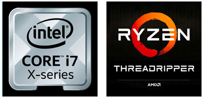 Intel core i7 X-series and AMD Ryzen threadripper logos