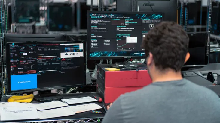 Technician testing workstation